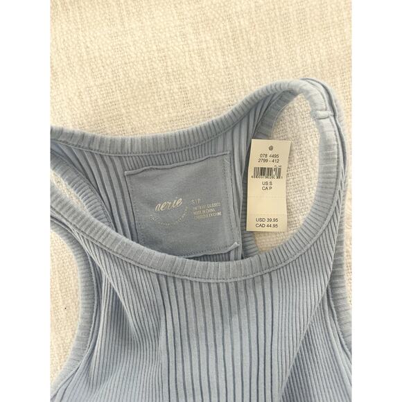 Aerie | NWT | High Neck Ribbed Ruched Bodysuit in Light Blue | Sz S - Picture 5 of 8